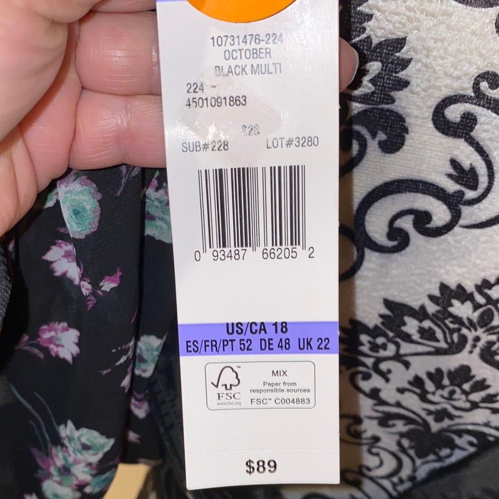 NWT!! Black Label by Evan Picone Long Sleeve Dress with Floral Pattern Size 18 - Picture 7 of 16